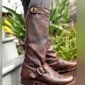 Frye Veronica Slouch Boot Distressed Brown Leather Size 6.5